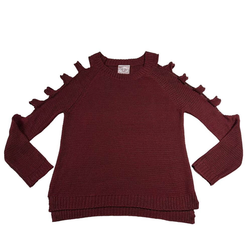 Romeo & Juliet Couture Crewneck Cut Out Sleeve Knit Sweater Size L Boho Casual